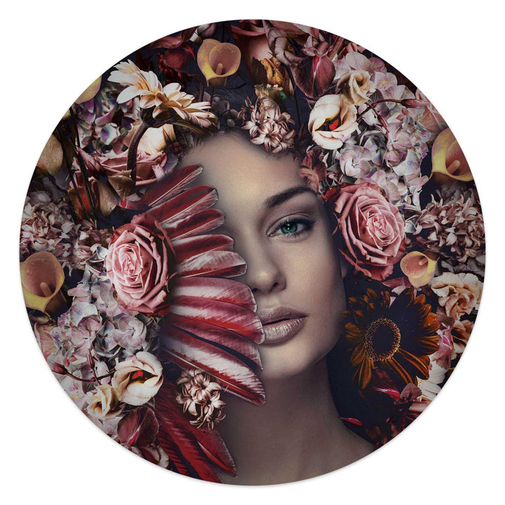REINDERS Glasbild Flügel Frau - Blumen - Romantisch - Round Art Glas 50 x 50 cm Rosa Wohnzimmer Mens