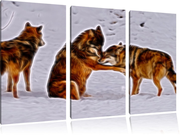 spielendes Wolfsrudel Spezial 3-Teiler Leinwandbild 120x80 Bild auf Leinwand, XXL riesige Bilder fer