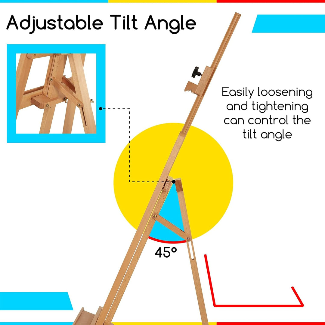 MEEDEN Basic Staffelei aus Holz: Staffelei für Bodenmalerei, Einstellbare Höhe von 145 bis 193 cm (5