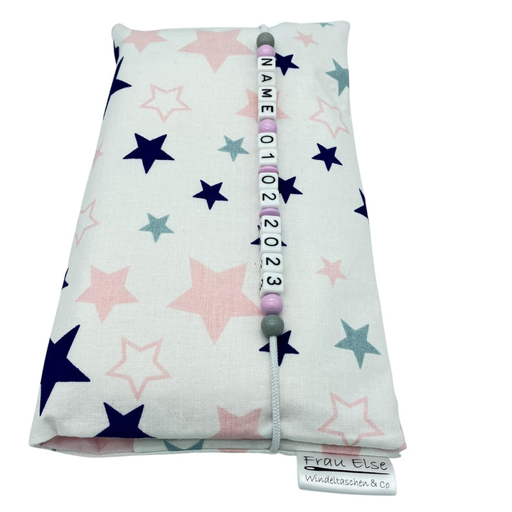 Grosse Windeltasche XXL mit Name personalisiert Wickeltasche - Sterne weiss rosa - für Mädchen