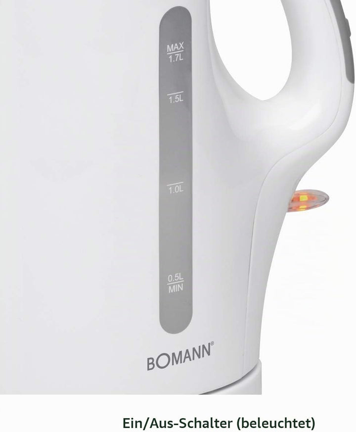 Bomann WK 5011 CB Wasserkocher, 1,7 Liter Fassungsvermögen, 2 aussenliegende Wasserstandsanzeigen, E