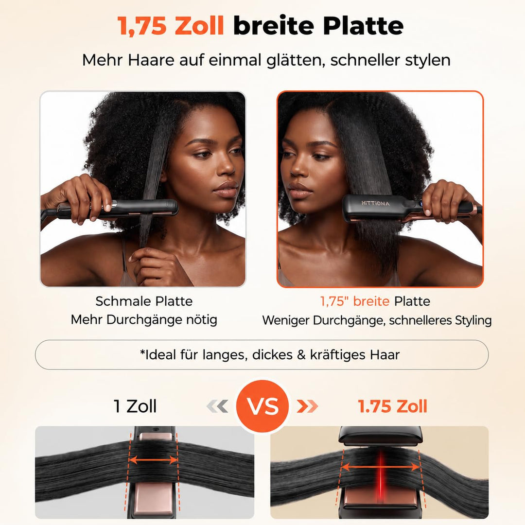 【Professionelles Keramik-Glätteisen】1.75“ Ionen-Haarglätter mit LCD-Temperaturanzeige – Individuelle