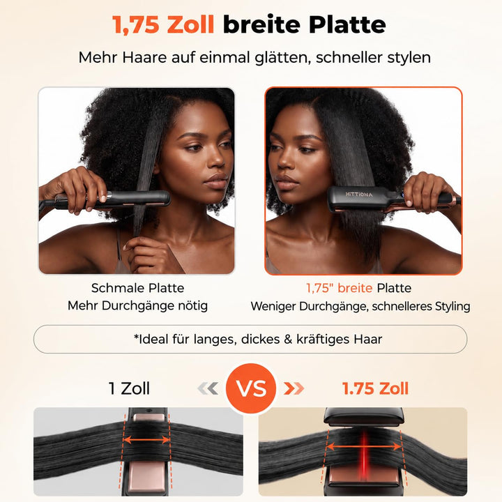 【Professionelles Keramik-Glätteisen】1.75“ Ionen-Haarglätter mit LCD-Temperaturanzeige – Individuelle