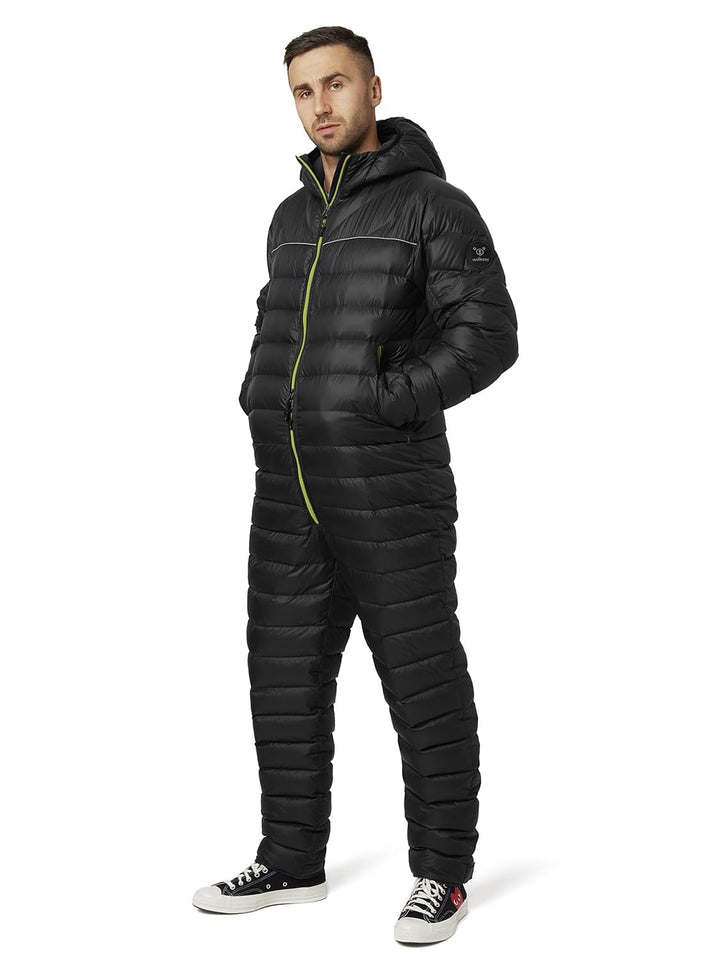 Walksey Down Suit, Der Daunen Outdoor Jumpsuit für Damen & Herren, Leicht Warm & Funktionell, Schwar