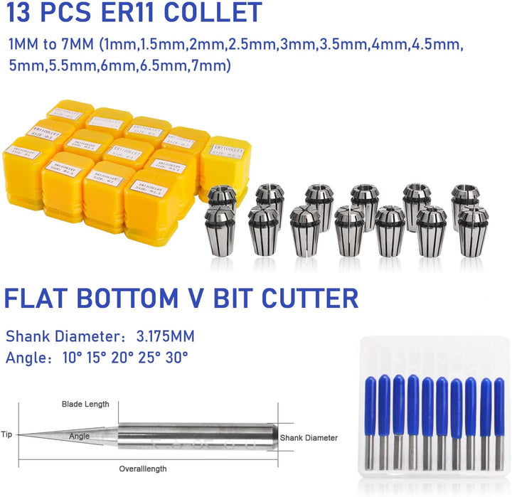 Daedalus CNC Bürstenloser Spindelmotor Kit, 500w, ER11, 48V DC, 12000RPM ER11 500w Er11 Kit, ER11, 6
