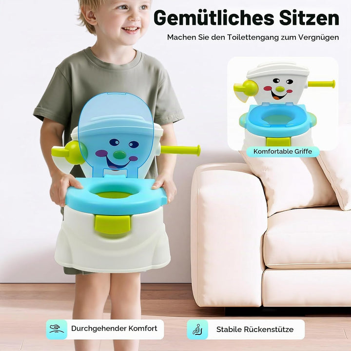2in1 Kindertoilette Töpfchentrainer mit Rückenlehne, abnehmbarem Auffangbehälter und Toilettenpapier