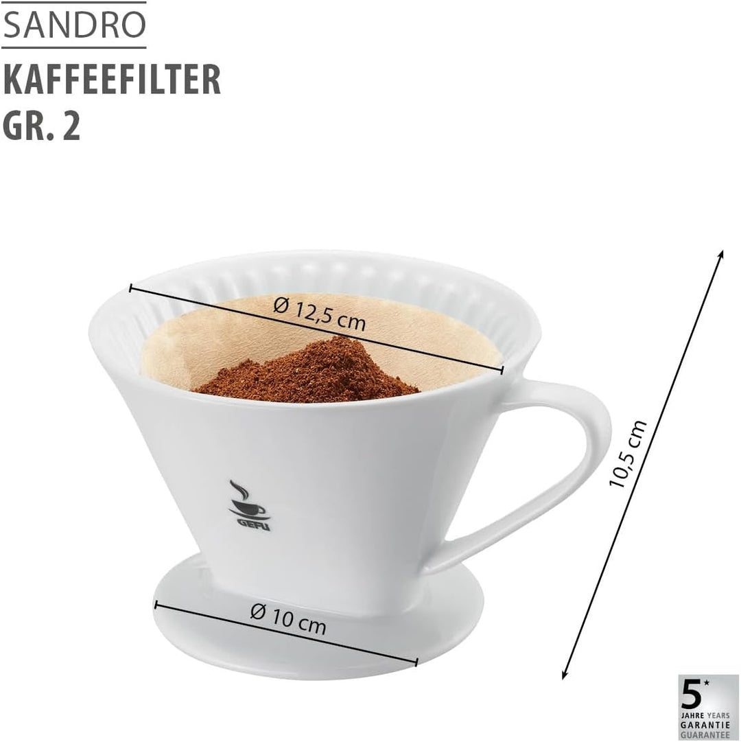 GEFU Porzellan-Kaffeefilter SANDRO Gr.2 für Handbrühkaffee – Tassenfilter für Filtertüten, langlebig