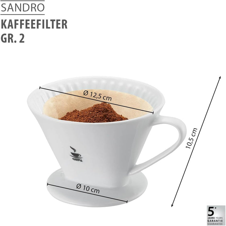 GEFU Porzellan-Kaffeefilter SANDRO Gr.2 für Handbrühkaffee – Tassenfilter für Filtertüten, langlebig