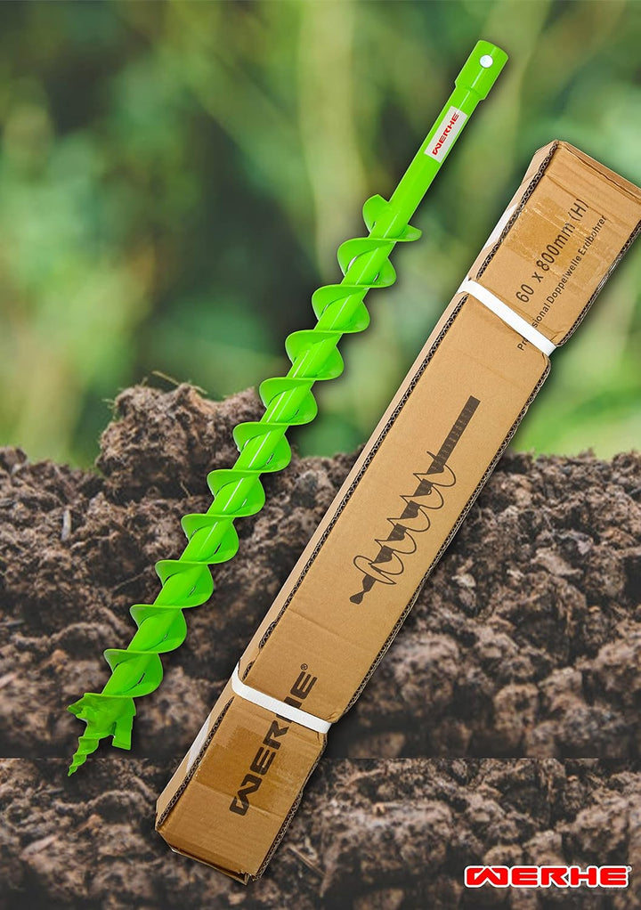 WERHE® Profi Bohrer VollStahl, Erdbohrer für bohrmaschine 60 mm Doppel-Welle extrem robust mit SDS M