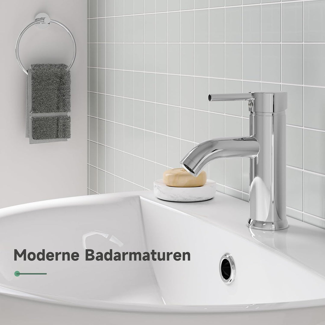 Waschtischarmatur Chrom, Wasserhahn Bad Einlochmontage, Messing Einhebelmischer Waschbecken Warm- un