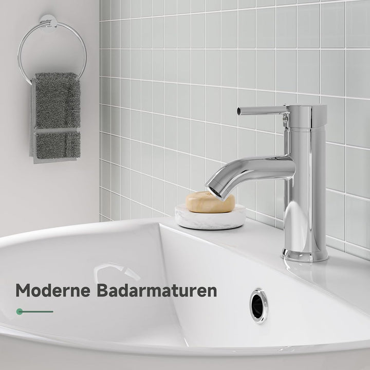 Waschtischarmatur Chrom, Wasserhahn Bad Einlochmontage, Messing Einhebelmischer Waschbecken Warm- un