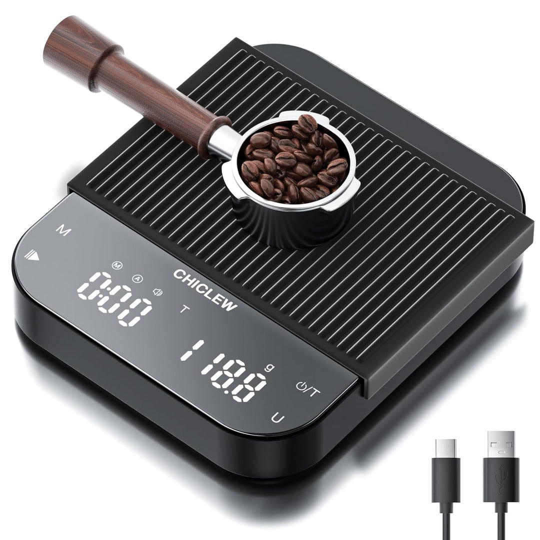 Wiederaufladbare Kaffeewaage mit Timer, 3 kg/0,1g Espresso Waage für Pour-Over Kaffee, 3 Modi & 6 Ei