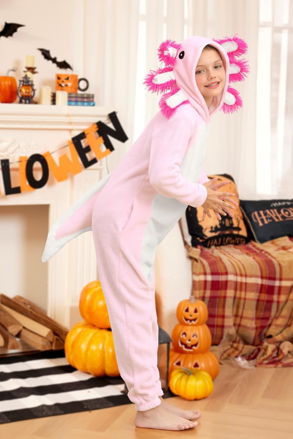 BesserBay Kinder Fleece Warm Jumpsuit mit Kapuze Jungen Mädchen Unisex Tiere Overall 1-12 Jahre Axol