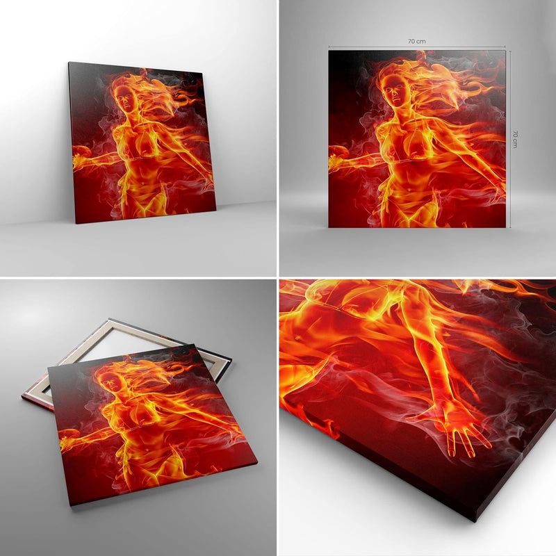 Bilder auf Leinwand 70x70cm Leinwandbild Frau Flammen Illustration Gross Wanddeko Bild Schlafzimmer