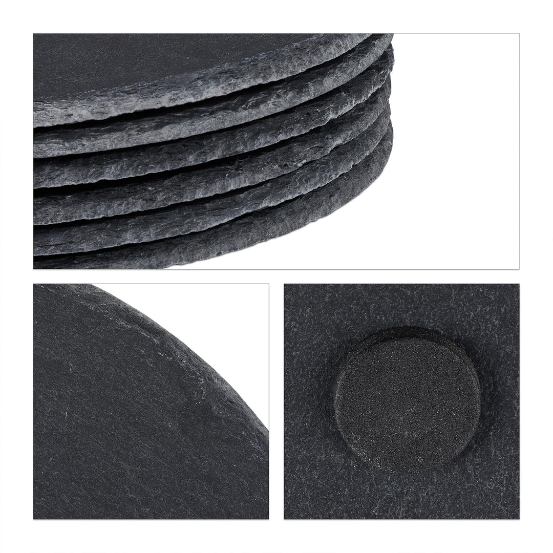 Relaxdays 24 x Schieferplatte rund, 25 cm Ø, Pizzateller zum Servieren & Beschriften, Buffet, Servie