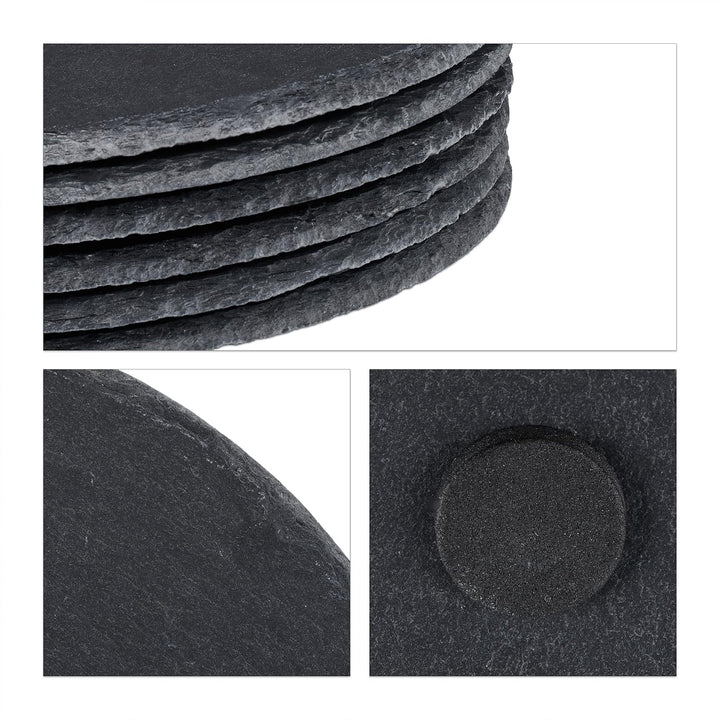 Relaxdays 24 x Schieferplatte rund, 25 cm Ø, Pizzateller zum Servieren & Beschriften, Buffet, Servie