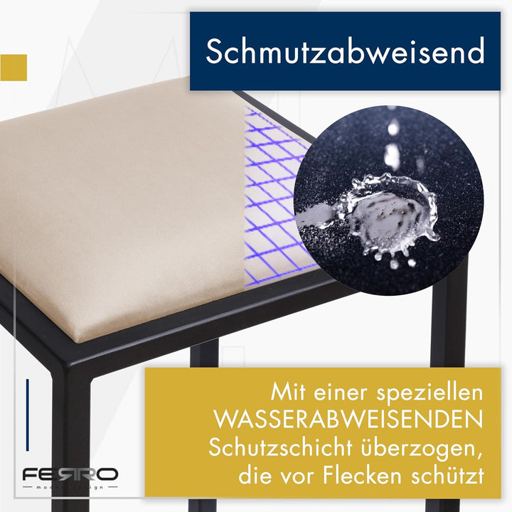 FERRO modern design Barhocker Schwarz ohne Lehne 64 cm - Metal Barstuhl mit Gepolstertem Sitz - Loft