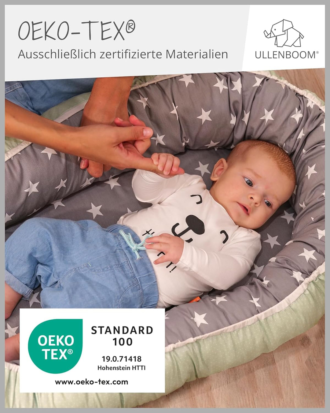 ULLENBOOM ® Einlage für Babynestchen 35 x 75 cm Mint Grau (Made in EU) - bequeme Polsterung für das