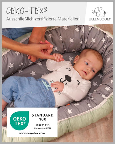 ULLENBOOM ® Einlage für Babynestchen 35 x 75 cm Mint Grau (Made in EU) - bequeme Polsterung für das