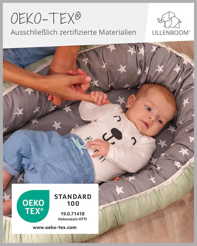 ULLENBOOM ® Babynest Set mit Einlage, Kuschelnest (55x95 cm) Mint Grau (Made in EU) - Baby Nestchen