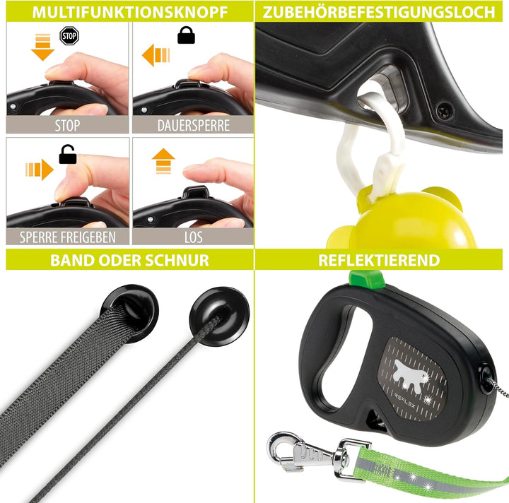 Ferplast Reflektierende Hundeleine Flippy ONE Reflex, Rollleine mittelgrosse Hunde bis 25 kg. Auszie