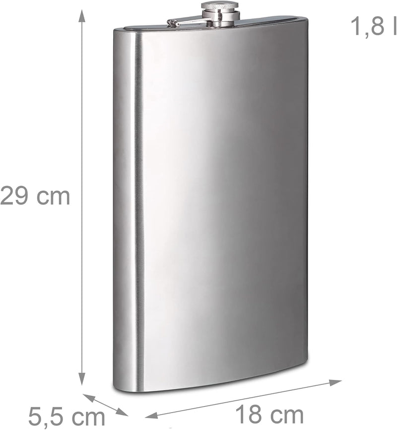 9 x Flachmann aus Edelstahl, XXL, hochwertige Taschenflasche zum Umhängen, 1,8l Fassungsvermögen, Pa