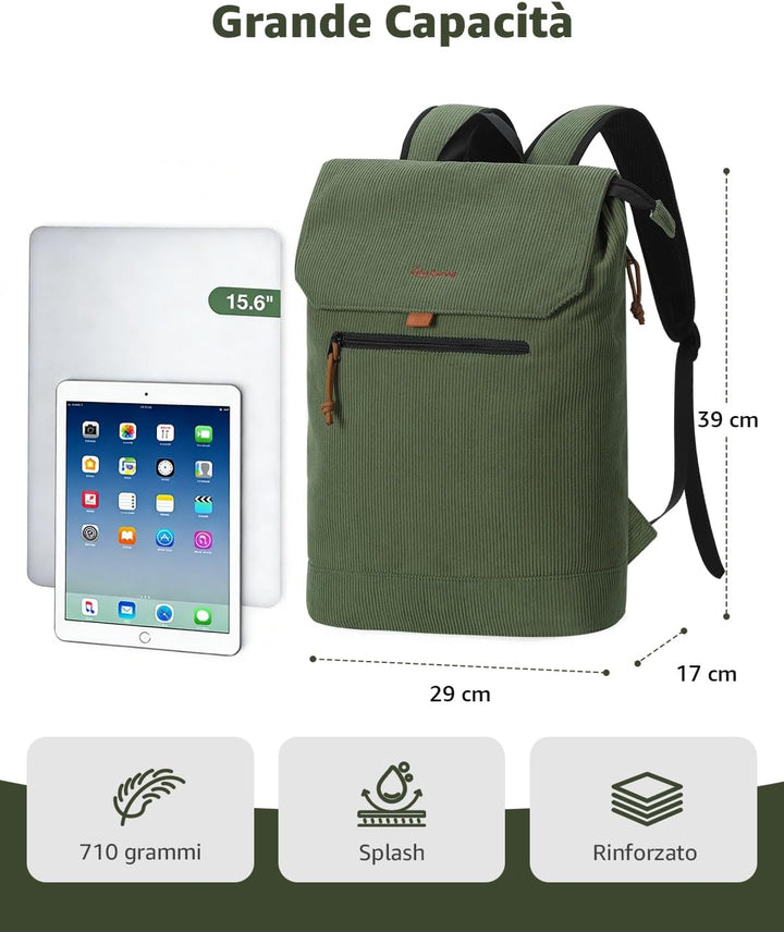 Rucksack Damen & Herren, Mattleder Tagesrucksack mit 15,6" Laptopfach, Eleganter City und Business B
