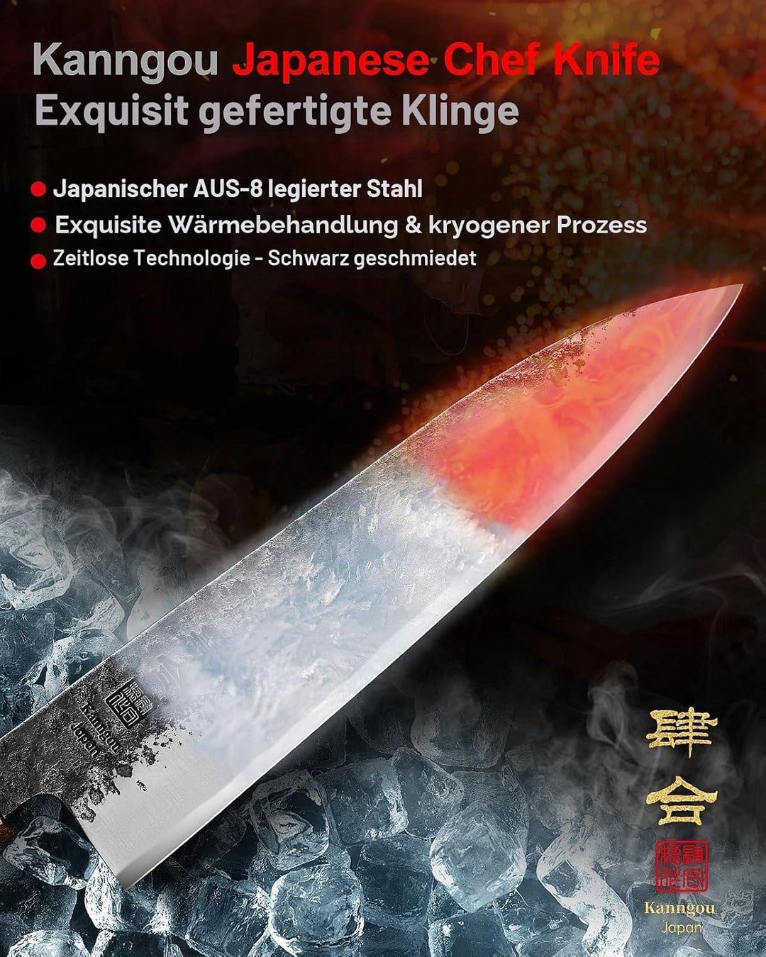 kanngou Japanisches Messer AUS-8 Stahl, 21 cm Gyuto Kochmesser