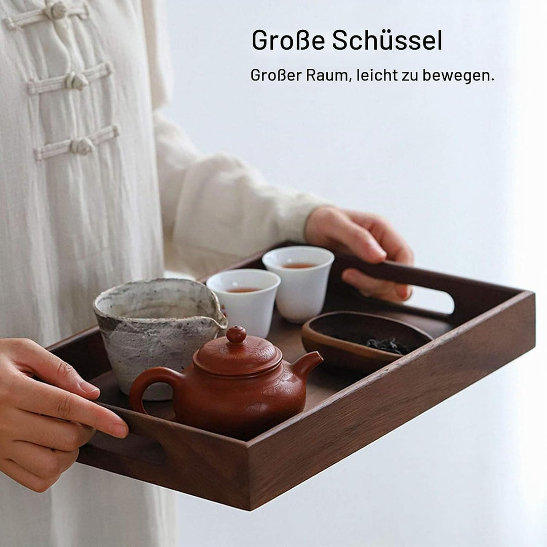Walnuss-Tablett Holz-Serviertablett, Einfaches Rechteckiges Obst-Snack-Kaffee-Getränke-Tablett Im Ja