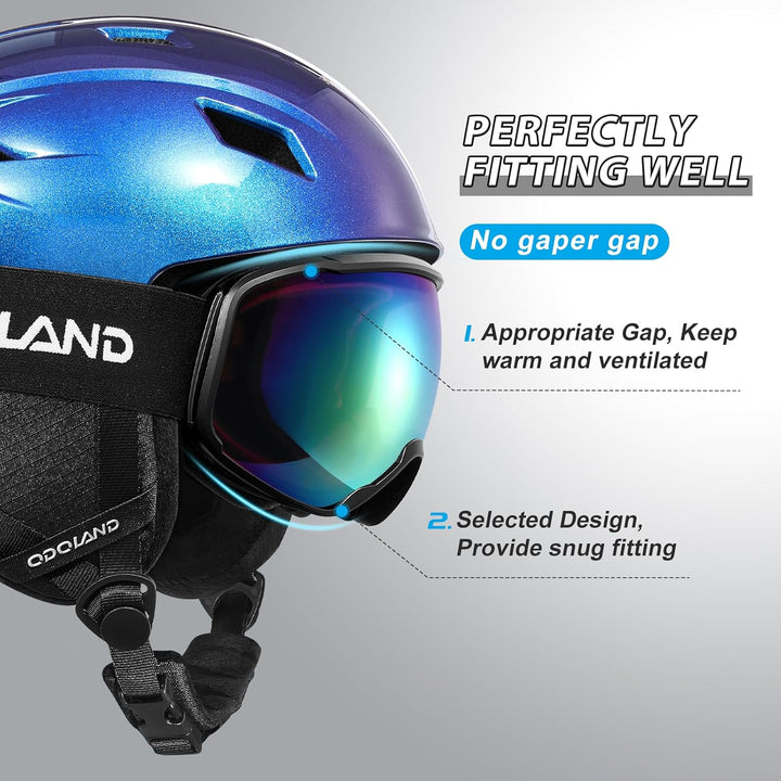 Odoland Skihelm und Skibrille Set Snowboardhelm mit Snowboardbrille für Damen und Herren Ski Goggles