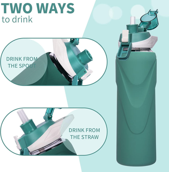 DEARRAY 1l Sport Trinkflasche Glas Flasche mit Strohhalm 1 liter auslaufsicher bpa frei Gym Wasserfl