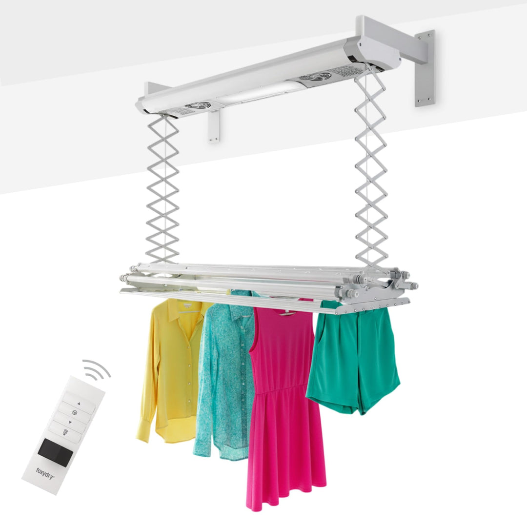 Foxydry Air, Elektrischer Wäscheständer für Wand und Decke mit Ventilator und Fernbedienung, aus Alu