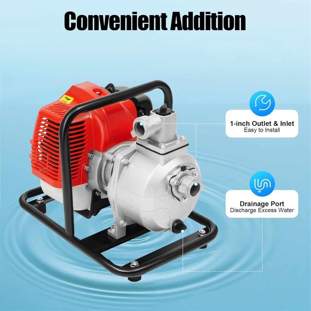 Benzin Wasserpumpe, 43CC 2-Takt Motor Hochleistung 35.66GAL/MIN 30M Förderhöhe Korrosionsbeständige