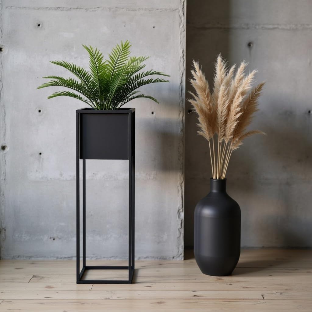 Pflanzenständer Reno - 21x21x70cm - Farbe Schwarz - für Zimmerblumen - Metallregal - Dekorativer Tis