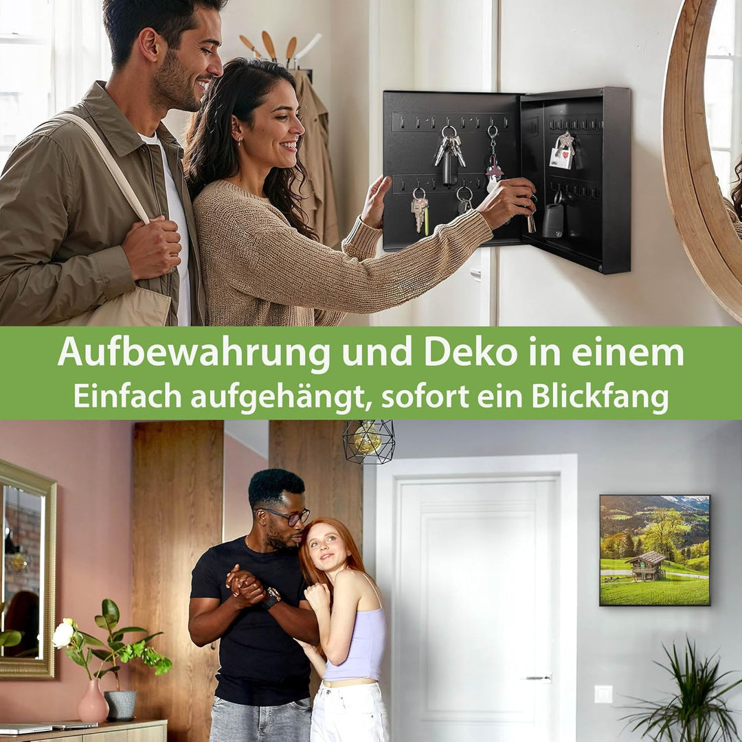 banjado® Grosser Schlüsselkasten Glas/Schlüsselbox 30cm x 30cm mit 50 Haken - Motiv Berchtesgadener