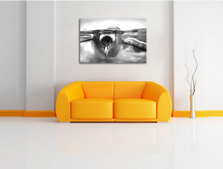 Pinguin im Wasser als Leinwandbild/Grösse: 100x70 / Wandbild/Kunstdruck/fertig bespannt, 100x70