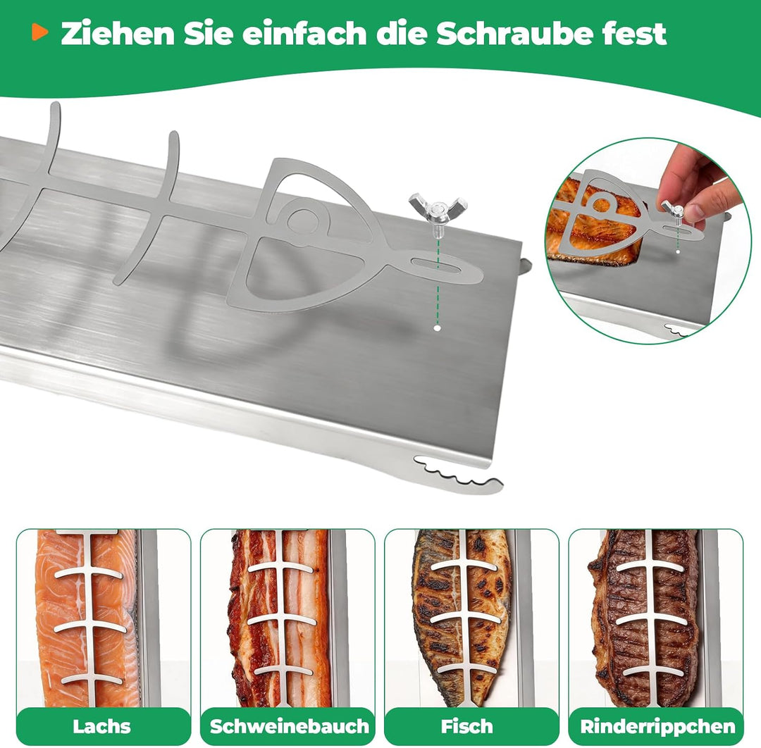 WELL GRILL Flammlachsbrett Edelstahl Lachsbrett Fisch Grillhalter | Grillzubehör für Feuerschale und