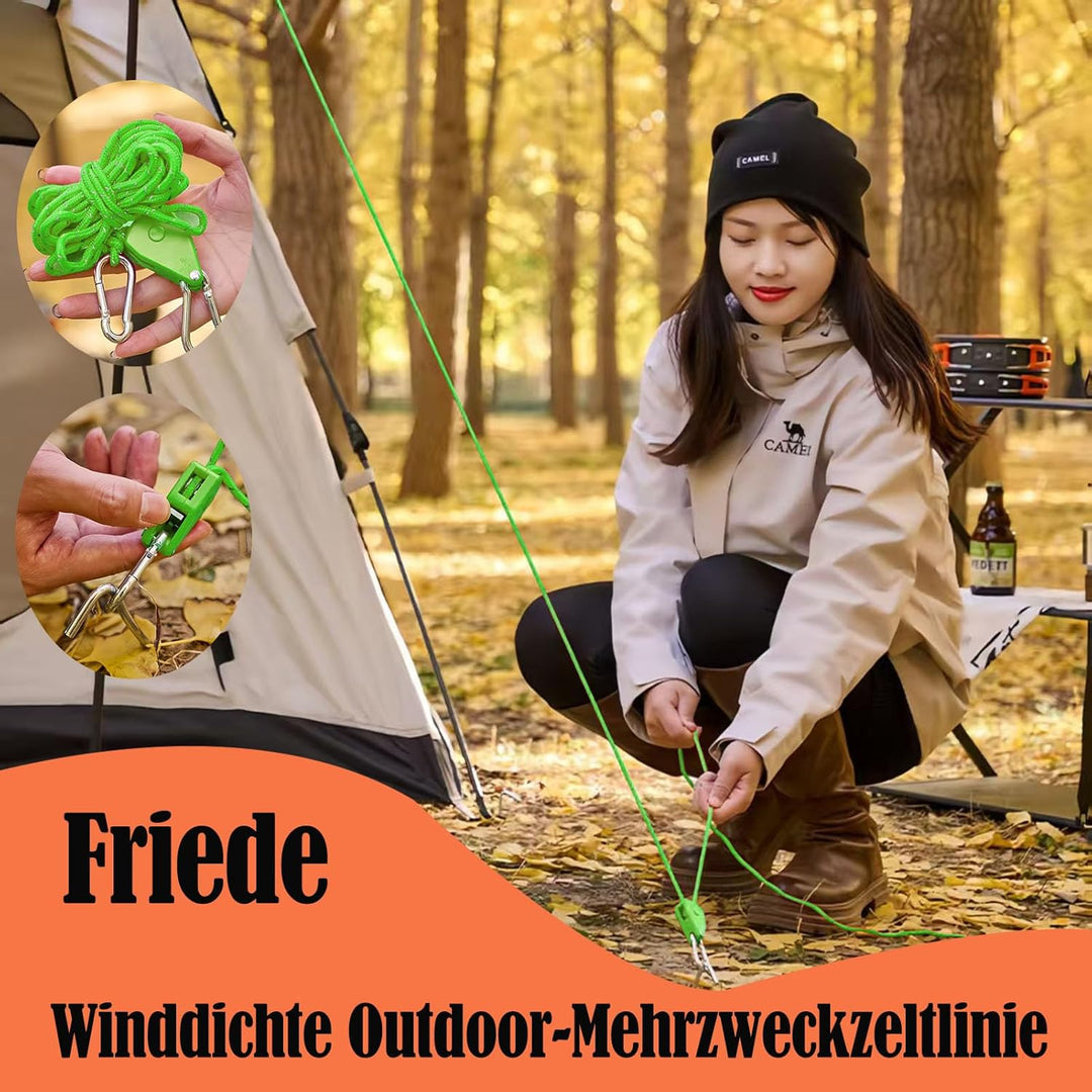 4 Stück Leichte Abspannleine Zeltschnur Reflektierend Zeltseil mit Spanner Einsteller für Outdoor-Ca