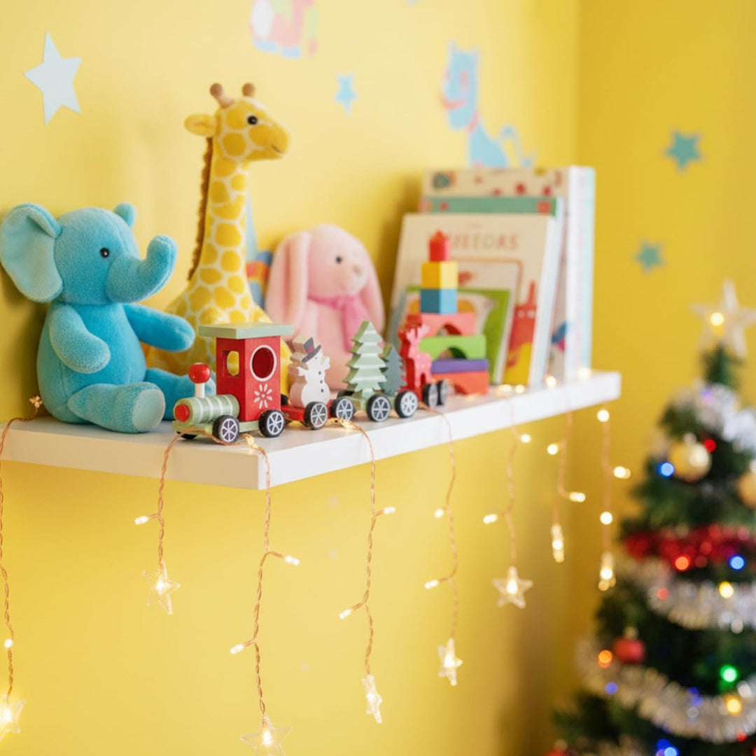 com-four® 2X Deko Weihnachtszug aus Holz mit je 3 Anhängern - Tischdekoration im klassischen Weihnac