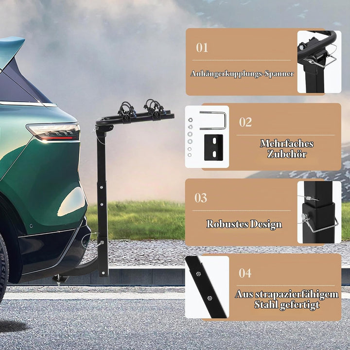 Fahrradträger für 2 Fahrräder, Kfz-Fahrradträger mit Anhängerkupplungsspanner, Gurte, für Autos, LKW
