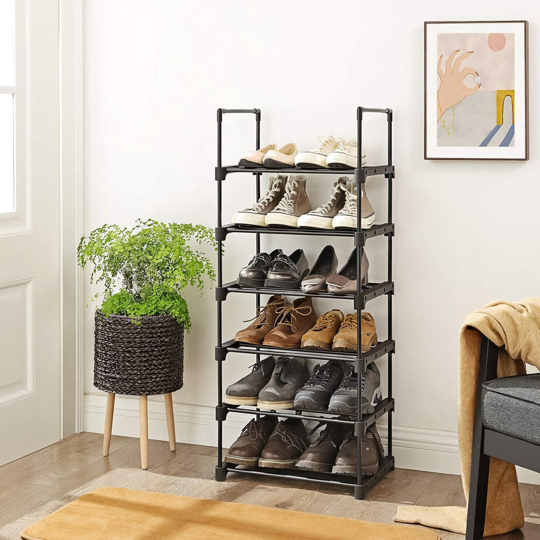 SONGMICS Schuhregal mit 6 Ebenen, offener Schuhschrank hoch, Schuhständer schmal, Schuhaufbewahrung,
