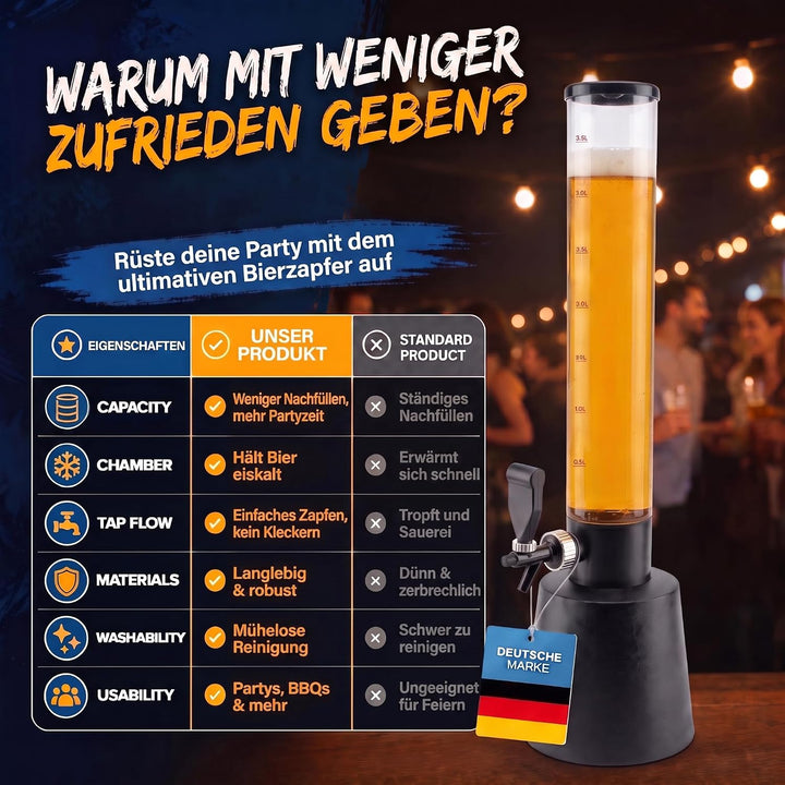 Bierzapfanlage &amp; Biersäule 3,5L – Premium Getränkespender &amp; Bierturm für Partys – Getränkesäule, Zap