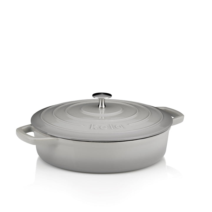 kela Bräter Calido, Ø 28 cm, 3,2 L, Gusseisen, hellgrau, rund, Allherdboden, emailliert, hitzebestän