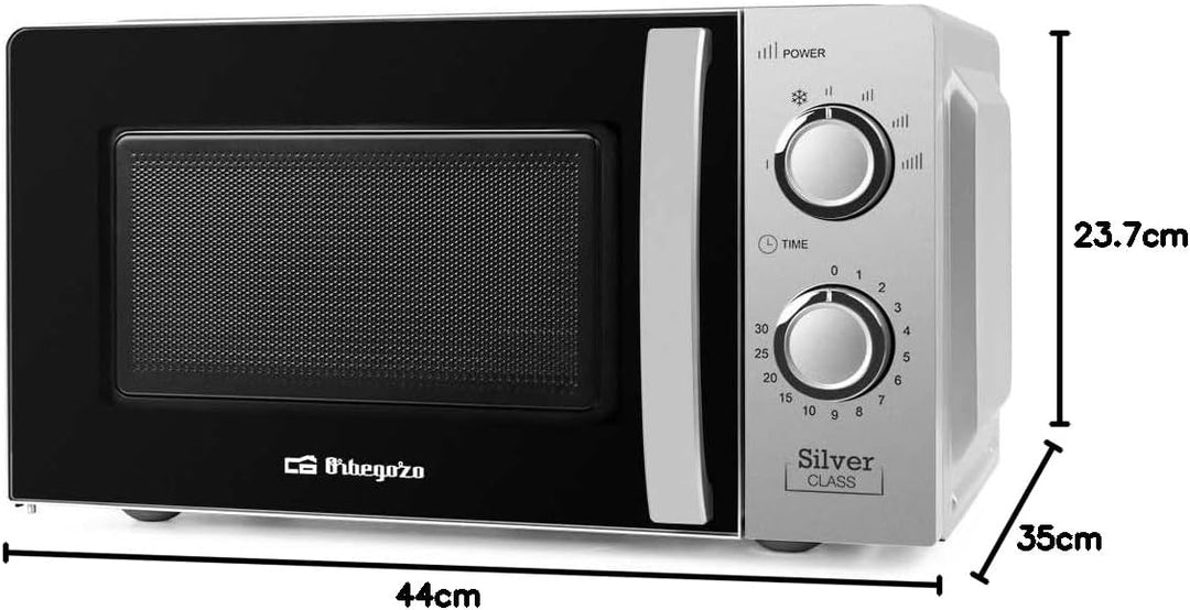 Orbegozo MI 2118 - Mikrowelle mit 20 Liter Kapazität, 6 Leistungsstufen, Timer bis zu 30 Minuten, 70