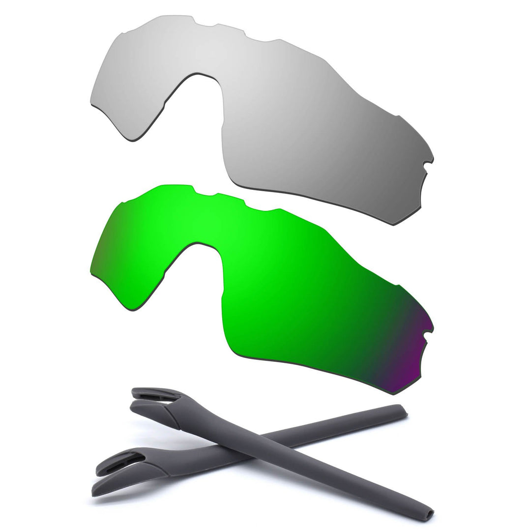HKUCO For Oakley Radar EV Path Silver/Green Polarized Replacement Lenses And Grey Earsocks Rubber Ki