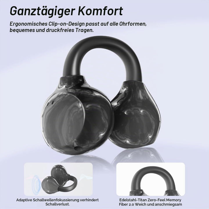Clip-on Open-Ear Bluetooth-Kopfhörer Wireless,Bluetooth 6.0,60 Stunden Ultra-Lange Akkulaufzeit,Komf