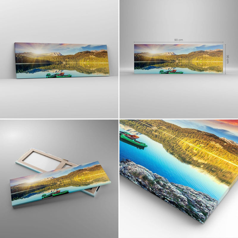 Panorama Bilder auf Leinwand See Berge Wasser Leinwandbild mit Rahmen 90x30cm Wandbilder Dekoration