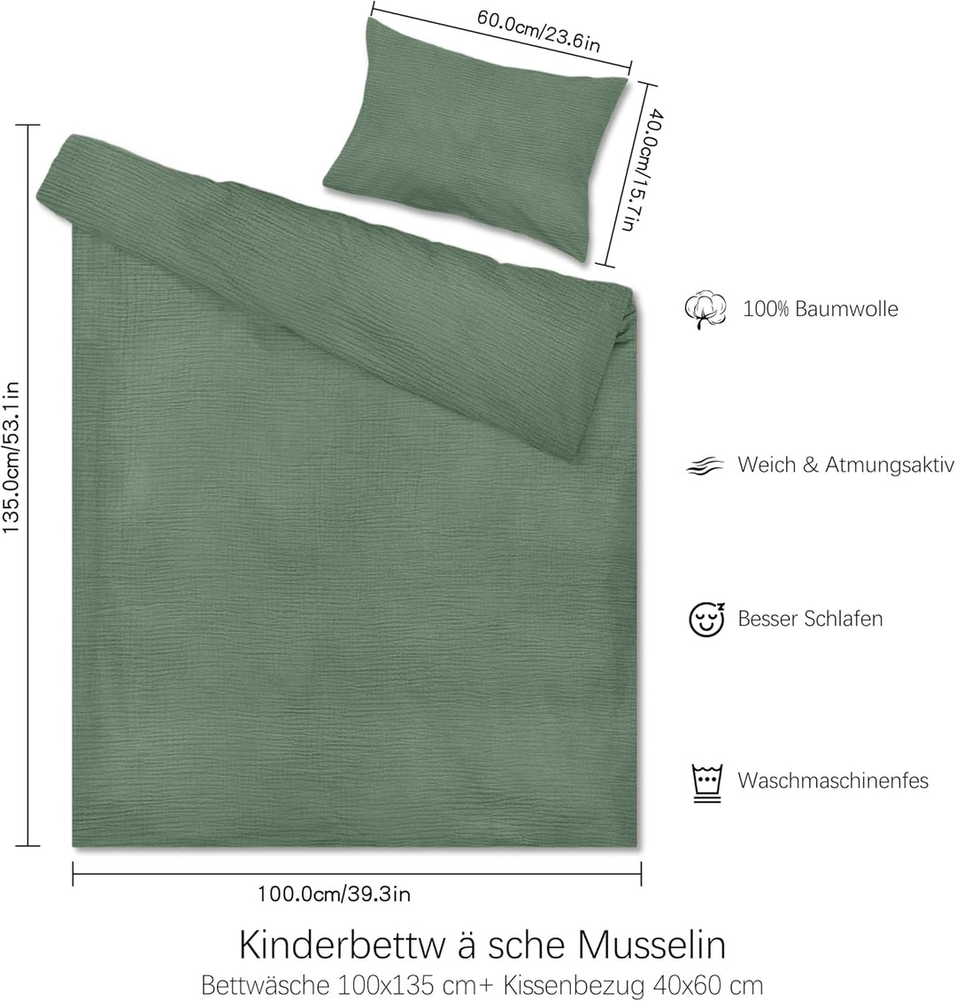 Hook Kinderbettwäsche Set 100x135 cm aus 100% Musselin Baumwolle – Atmungsaktiv & Weich, Handgeferti