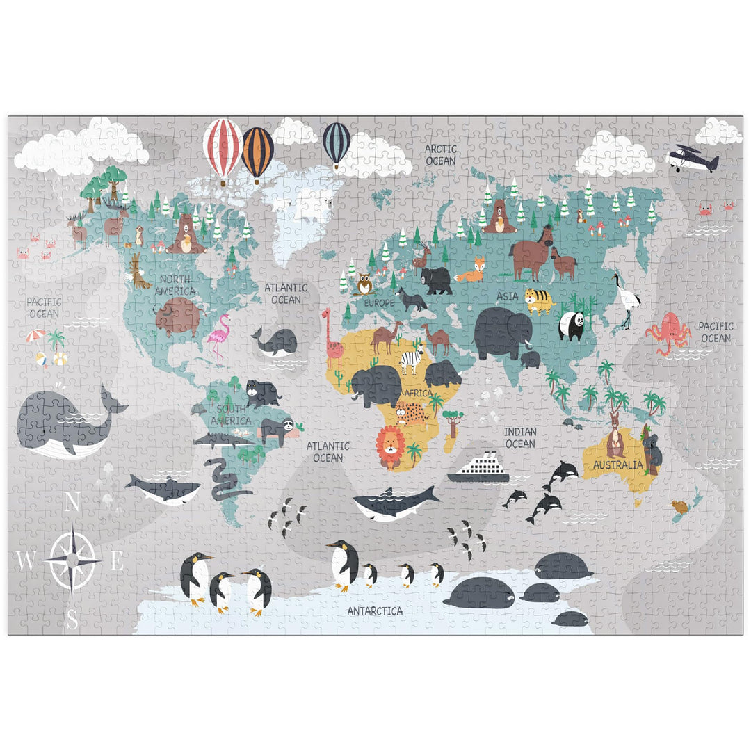 Die Weltkarte mit Cartoon-Tieren für Kinder - Premium 1000 Teile Puzzle - MyPuzzle Sonderkollektion