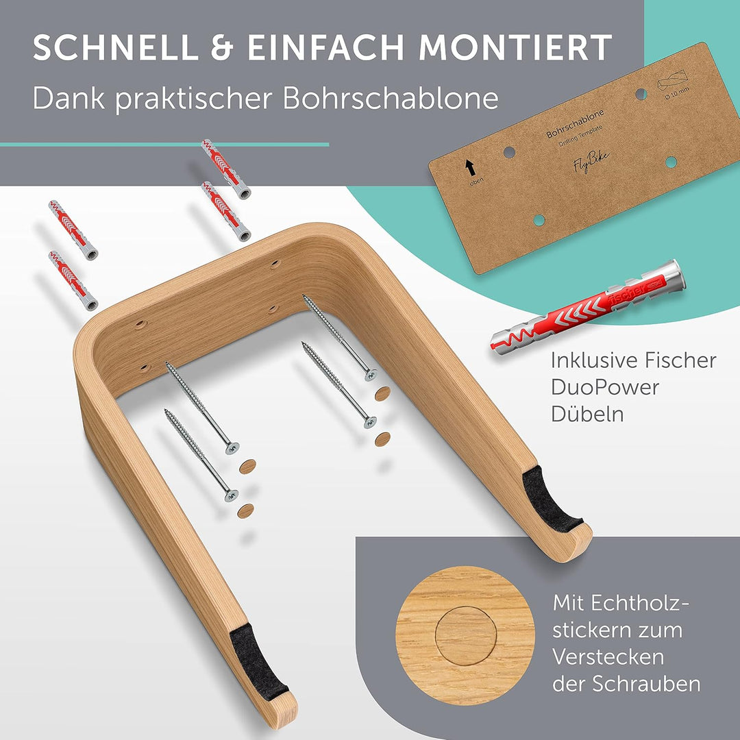 madeco Fahrrad Wandhalterung Holz - FlyBike M Eiche - Design Fahrradhalterung Wand Aufhängung für Wo